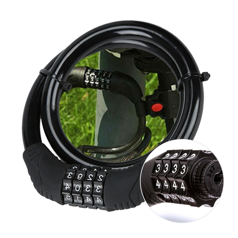 Bike Lock -Theft Combination Number Code Bicycle Lock Steel Cable Chain Security Safety Lock Bike Cycle Accessories: Black