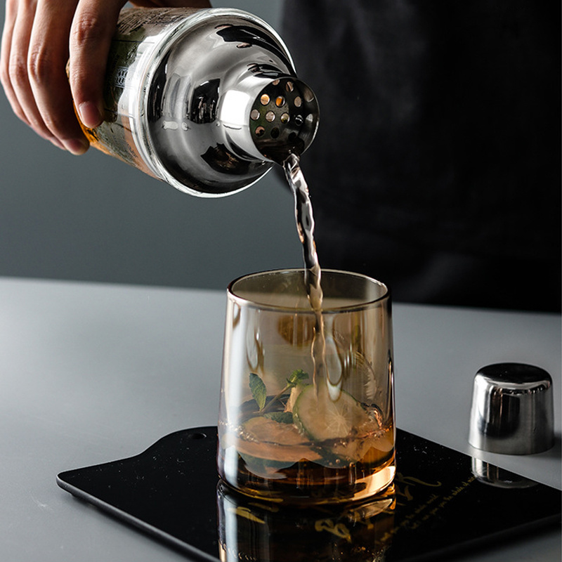Mélangeur de bouteilles en verre inoxydable, 400ML, pour Cocktail, Bar, vin, échelle transparente, outils de Bar, cuillère