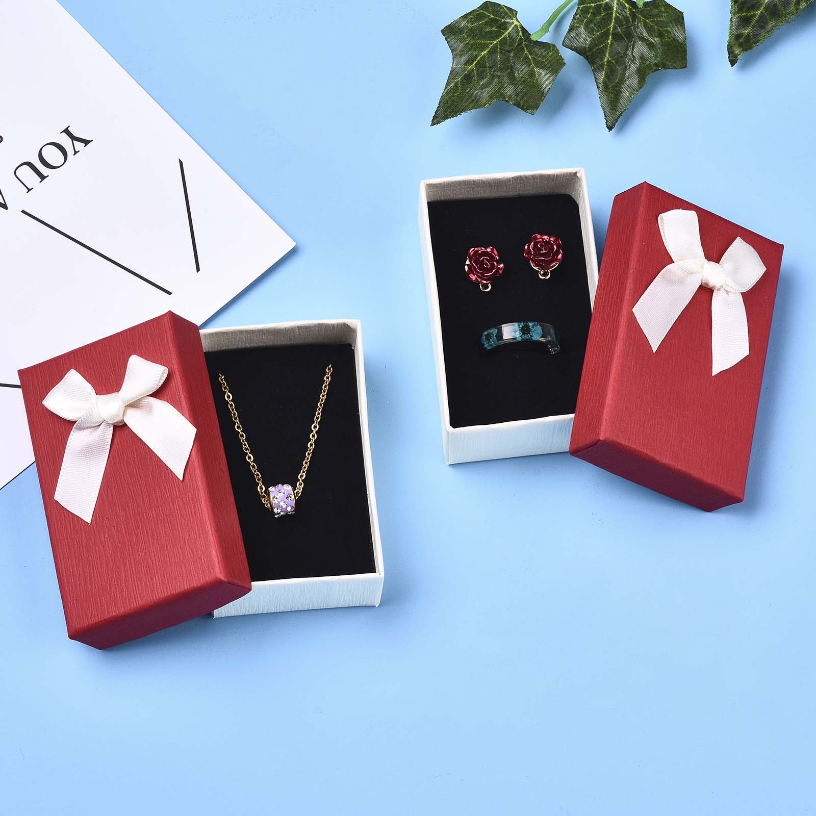 24Pcs Jewelry Boxes Necklaces Ring Earring Box Bowknot Ribbon Packaging Storage Container Organizer with Sponge Mixed Color
