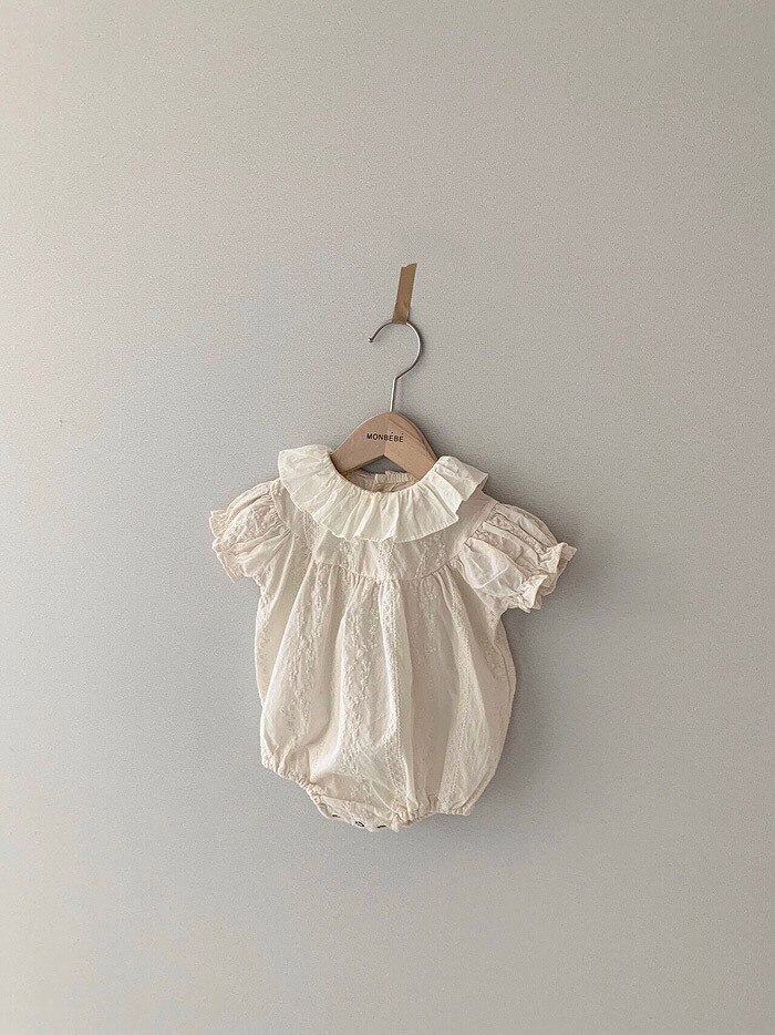 Chemise à manches bouffantes en coton pour -né fille, hauts d'été à la avec col en feuille de Lotus,