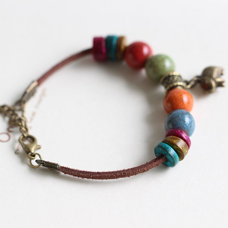 Traditionele boondoggle handgeweven touw gekleurde glazuur keramische dames kleine sieraden armbanden  #1534