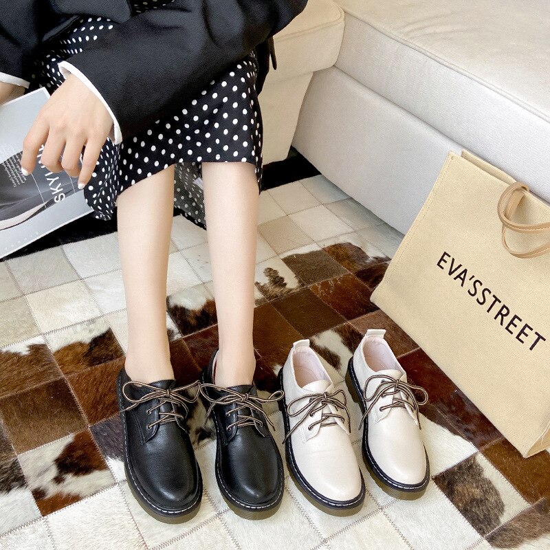 Natascha kvinde flats oxford sko dame mærke sneakers kvinder snøre flade tykbundede platform loafers rund tå casual pu