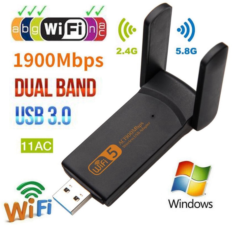 USB3.0 Wifi Adapter 1200Mbps 1900Mbps Dual Band 2.4Ghz + 5.8Ghz Wifi Dongle 802.11AC Netwerkkaart Usb 2 Antennes Hi-Speed