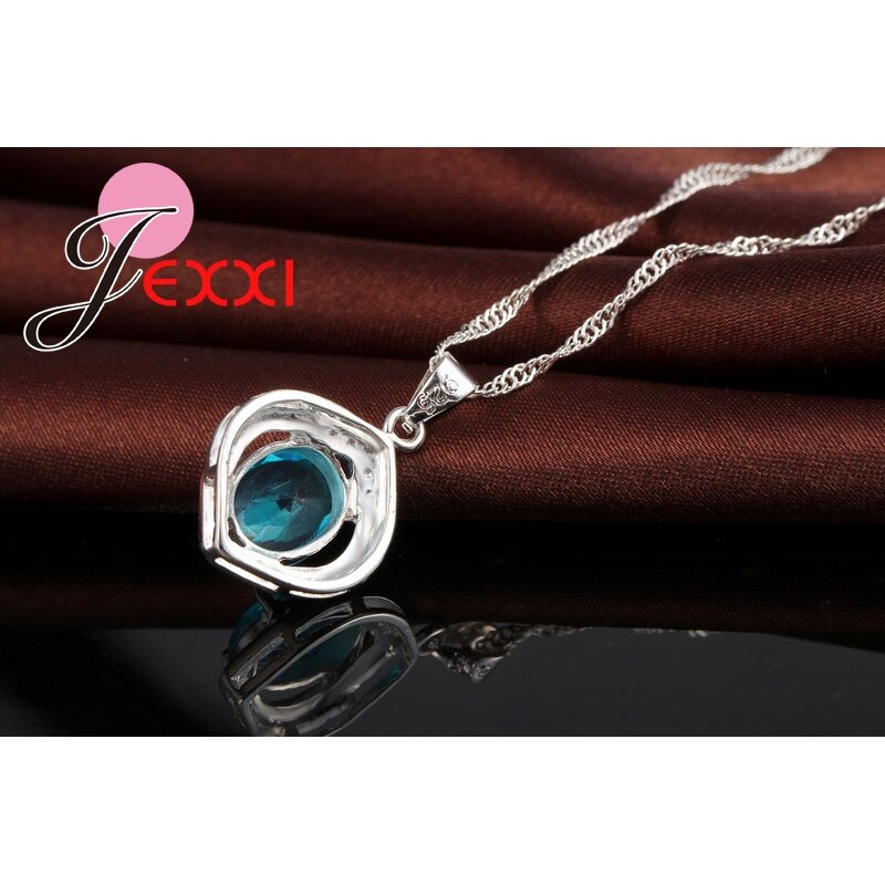 Conjunto Clásico de plata de ley 100% de Grado Superior AAA + zirconia CZ, colgante de compromiso + pendiente de joyería azul, 925