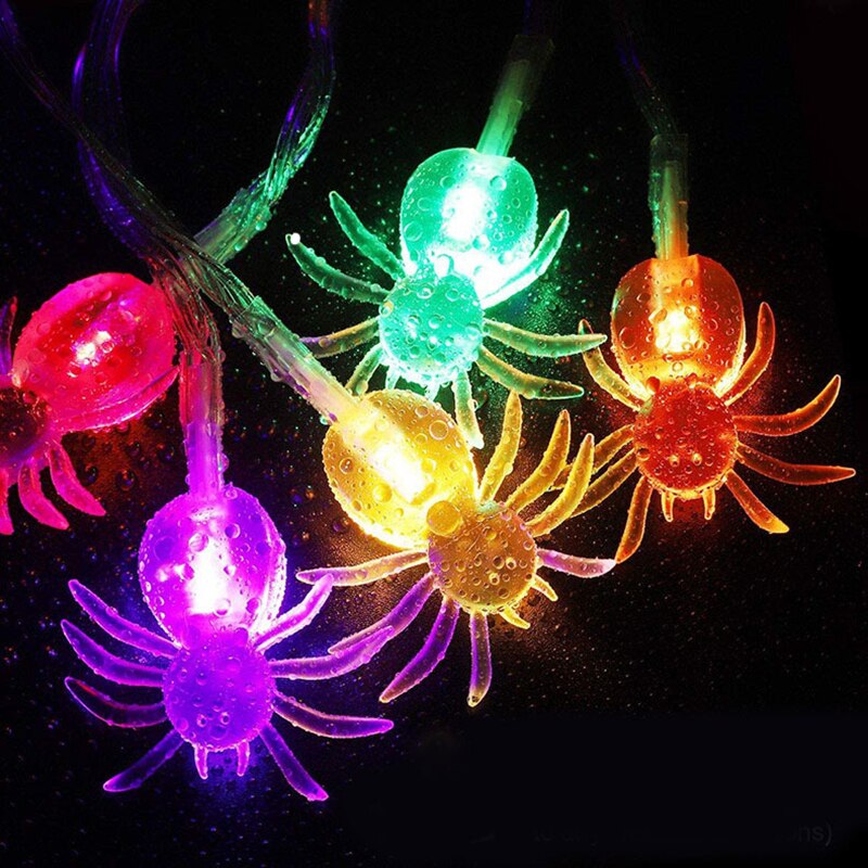 LED Purple Spider Light String Halloween Battery Box USB Transparent Spider Bat Insect Ghost Festival House Decoration Light