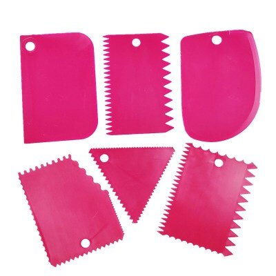 6PCS/Set Dough Cake Slicer Spatula for Cake Cream Scraper Pasty Cutters Scraper Irregular Edge DIY Smoother: Rose red