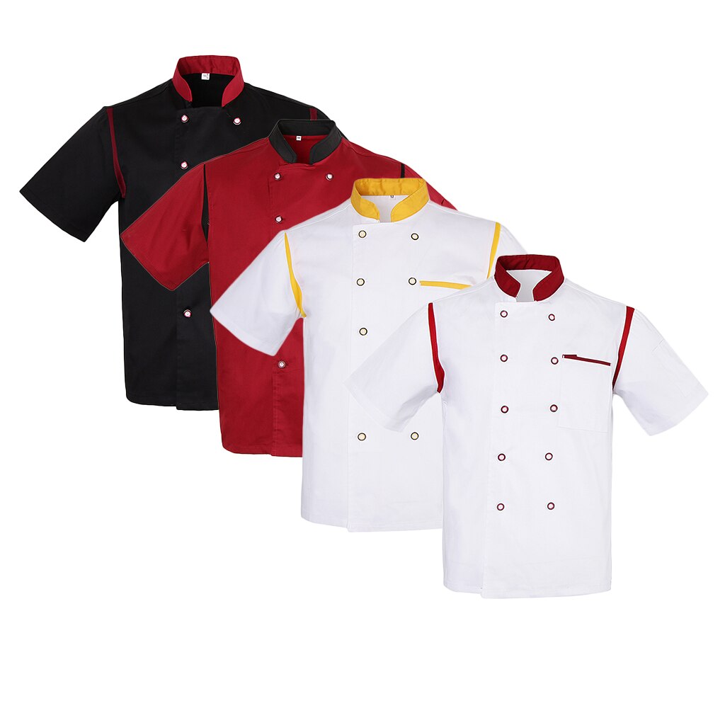 Rød sort gul kokkejakke mesh korte ærmer unisex frakke