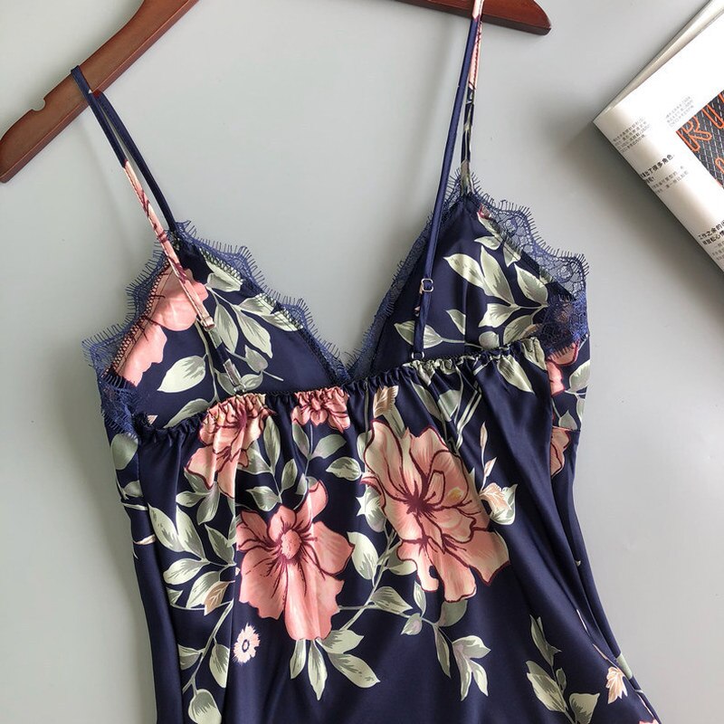 Nachthemden Vrouwen Mouwloze Bloem Printing Spaghetti Knielange Koreaanse Leisure Losse Elegante Womens Sleepshirt Nachtkleding