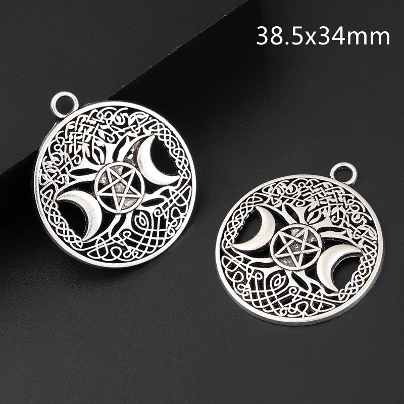 Pendentif d&#39;arbre magique pentagramme Wicca, couleur argent, 38.5x34mm, accessoires de bijouterie artisanaux, 10 pièces: Default Title