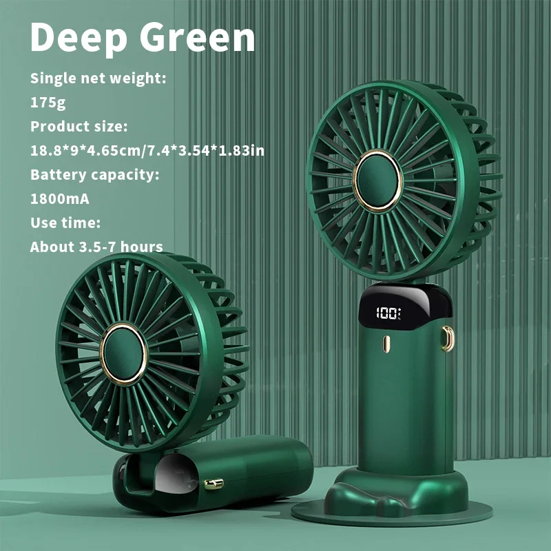 Mini ventilador portátil dobrável, 3000mah, mesa externa, pendurado no pescoço, 5 velocidades, usb, recarregável, suporte para telefone, tela de exibição: Marinha