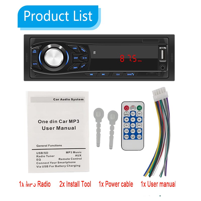Auto Car Radio Bluetooth Handsfree Wireless MP3 Multimedia Player AUX USB FM 12V Classic Stereo Audio Player Car Electric: MP3 Player only