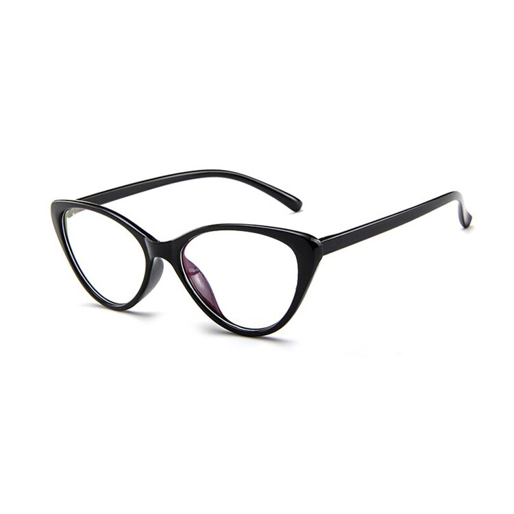Elbru Cat Eye Glasses Spectacles Frame Women Eyeglasses Computer Myopia Vintage Ladies Eyewear Frame Clear Lens Glasses: Glossy Black