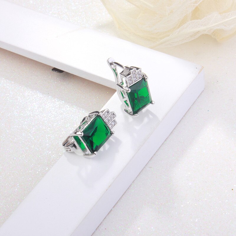 CC Jewelry Jewelry Set For Women 925 Sterling Silver Jewelry Green Stone CZ Wedding Sets Earring Necklace Ring CCAS119