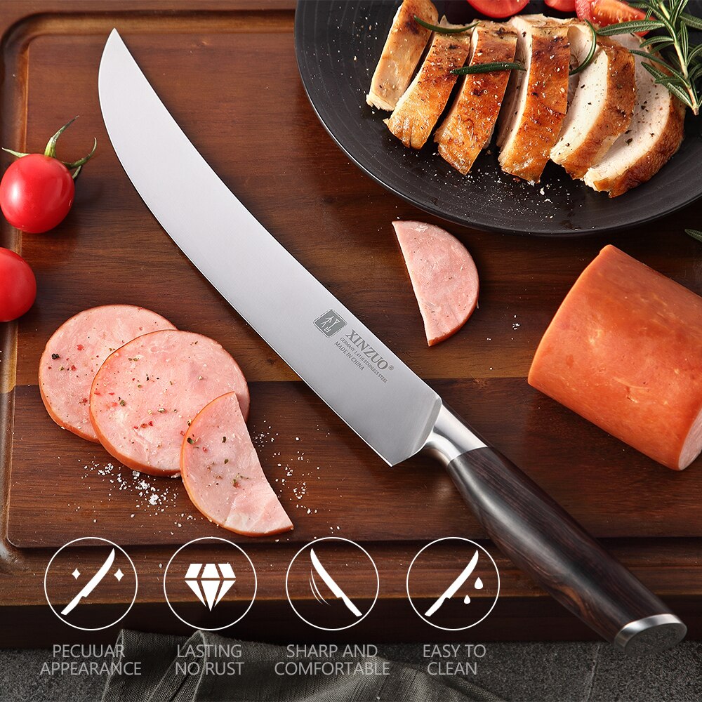 Xinzuo 10 tommer udskæringskniv og 155mm udskæringsgaffelsæt tyske 1.4116 rustfrit stål køkkenknive bedste kokskniv