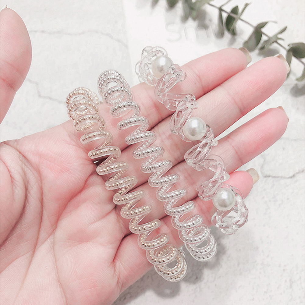 1 stuk parels elastische haarbanden meisjes haaraccessoires rubberen band hoofddeksels haarkoord spiraalvorm haarelastiekjes gom telefoondraad