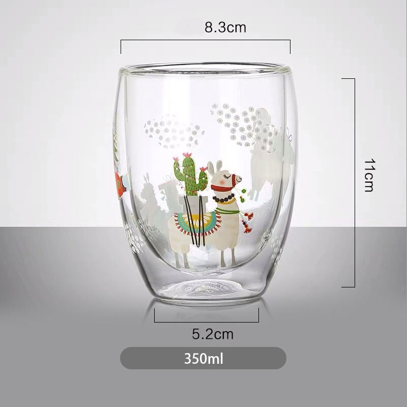 Jultryck glas mugg handtag dubbelskikt isolering tjock glas kopp jul dekor muggar hem vatten koppar värmebeständigt: Får