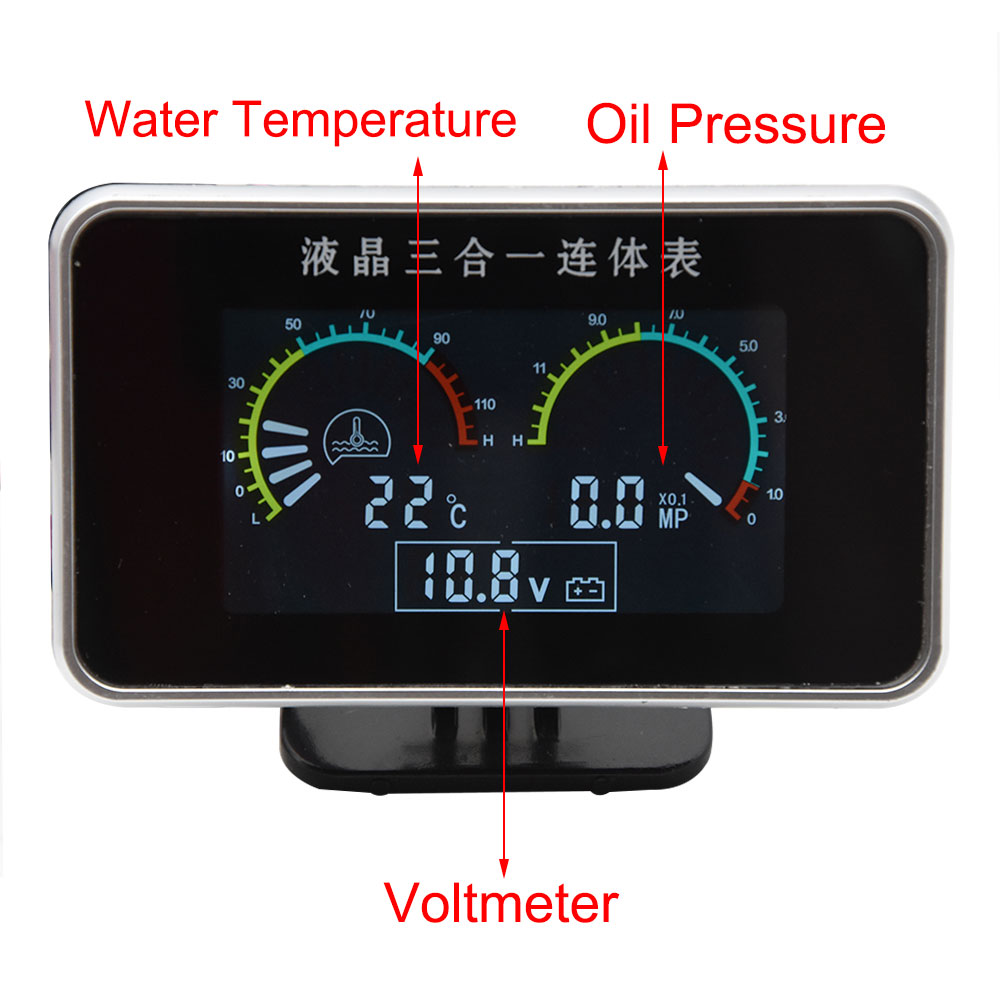 HD 3 In 1 LCD Digital Car truck water temp gauge Voltmeter Oil pressure Meter Thermometer Sensor 10mm Auto Boat temperature moto