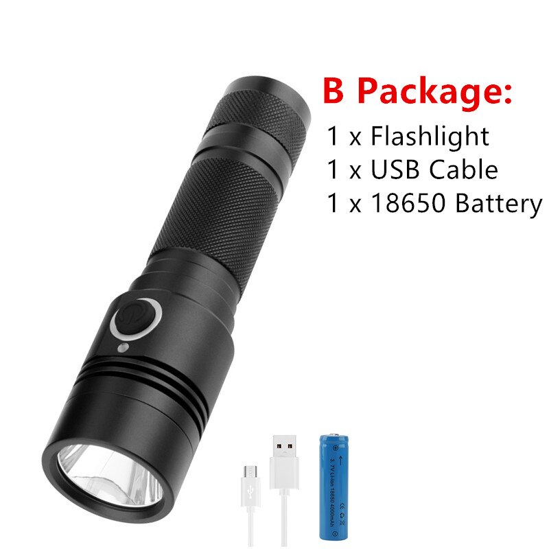 AEFJ, linterna LED, 18650 XML-T6, lámpara de alta potencia de 1100lm, linterna potente, a prueba de agua, Ciclo de campamento: B Package