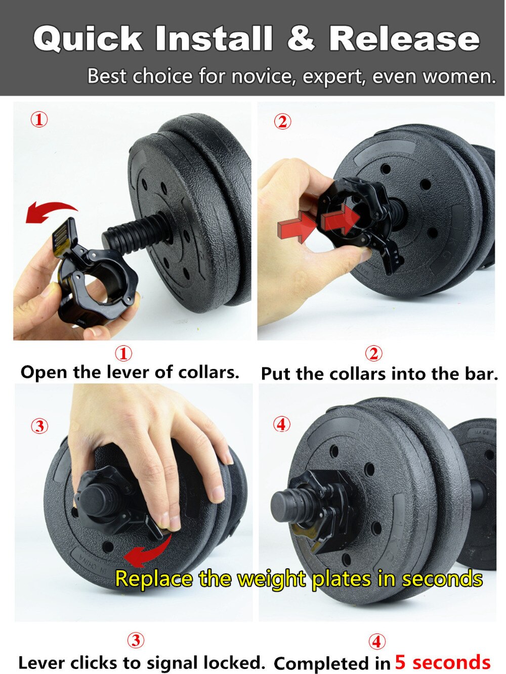 1 par de mancuernas Spinlock, Collar, abrazadera de bloqueo, Clips de mancuerna, barra de levantamiento de pesas, mancuerna de gimnasio, Fitness, construcción corporal