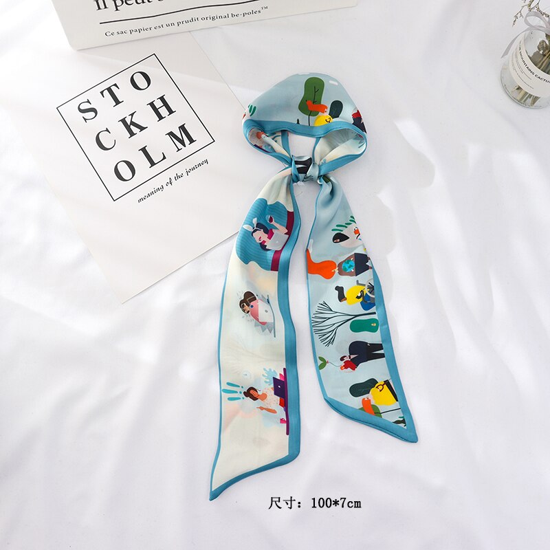100Cm * 7Cm Zomer Lange Mode Vrouwelijke Kleine Sjaal Sjaals Vrouwelijke Bloemen Haar Lint Haarband Vrouwen Skinny Sjaal vrouwen: 16