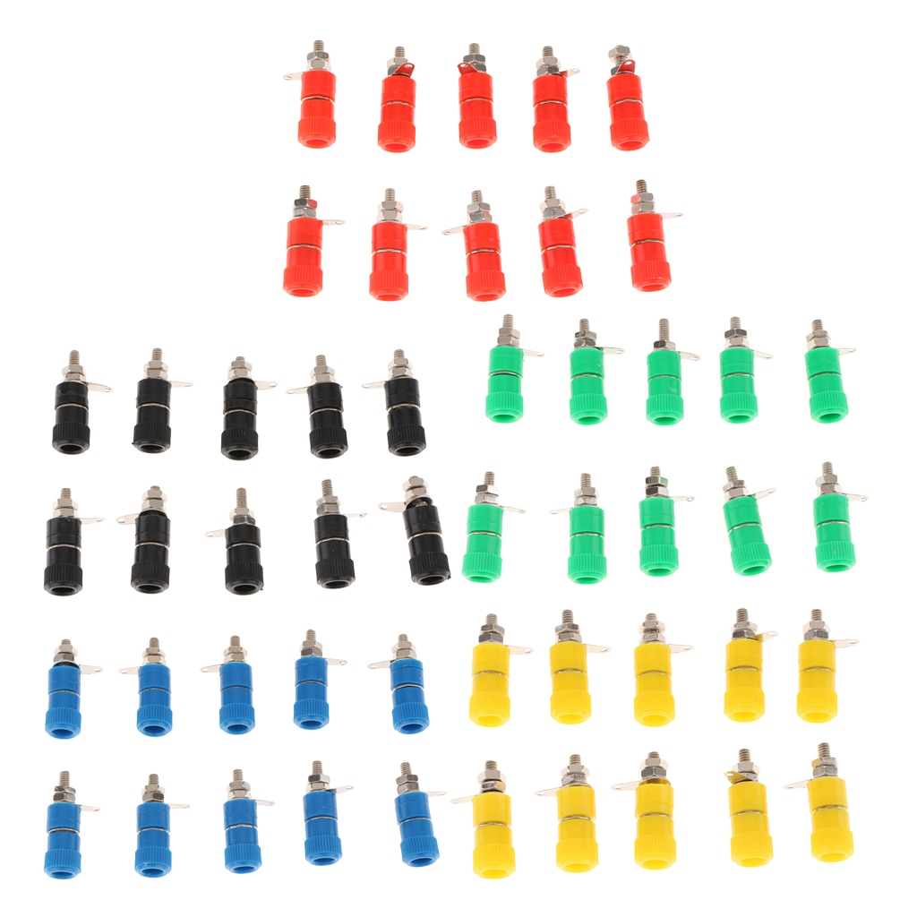 50 Stuks 4 Mm JS-910B Banana Plug Jack Banaan Industrie Binding Post Connector-Rood/Geel/Blauw/ groen/Zwart