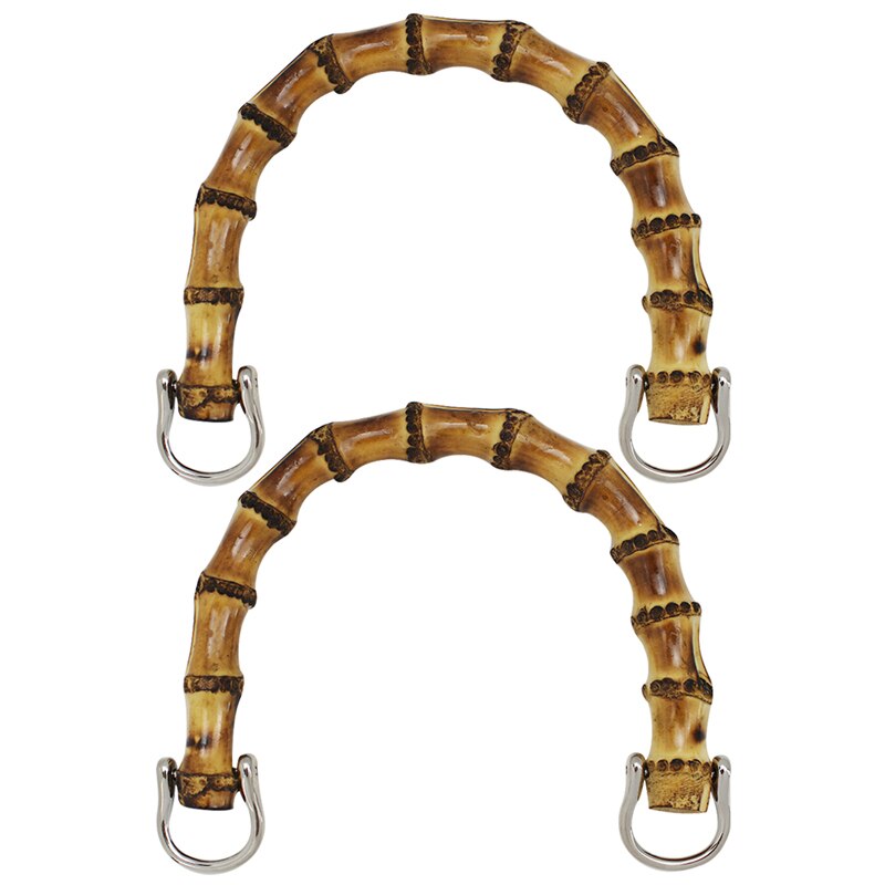 2 stk bambus taske håndtag til håndtaske håndlavet diy tasker tilbehør med link spænde håndtag dame pung: 2 stk sølv