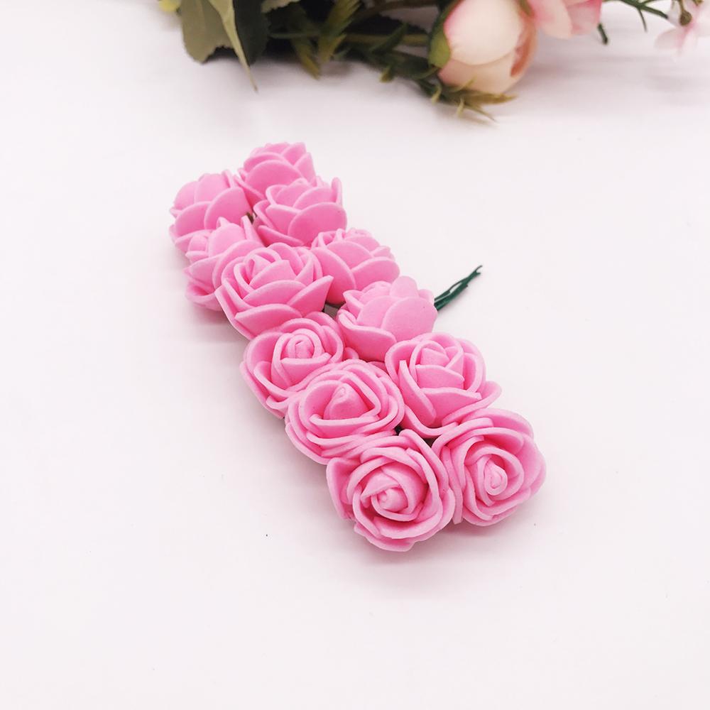 144 stykker billige kunstige blomster mini skum bamse med roser buket vase til boligindretning bryllup dekorativ blomsterkrans: 5