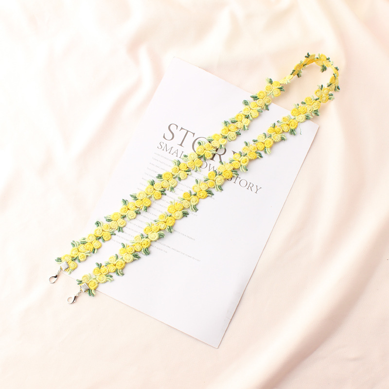 Justerbar blonde blomst ansigtsmaske lanyard praktisk holder reb anti-tabt bærbar maske hængende hals rop akryl reb: 01