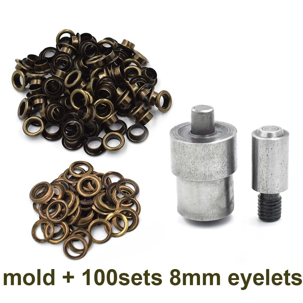 (100 pieces/lot) 8mm eyelets..An inner diameter . Metal pores. Hollow rivets. Shoebox pores. Wearing rope hole.Gas buttons.: mold and 100 eyelets