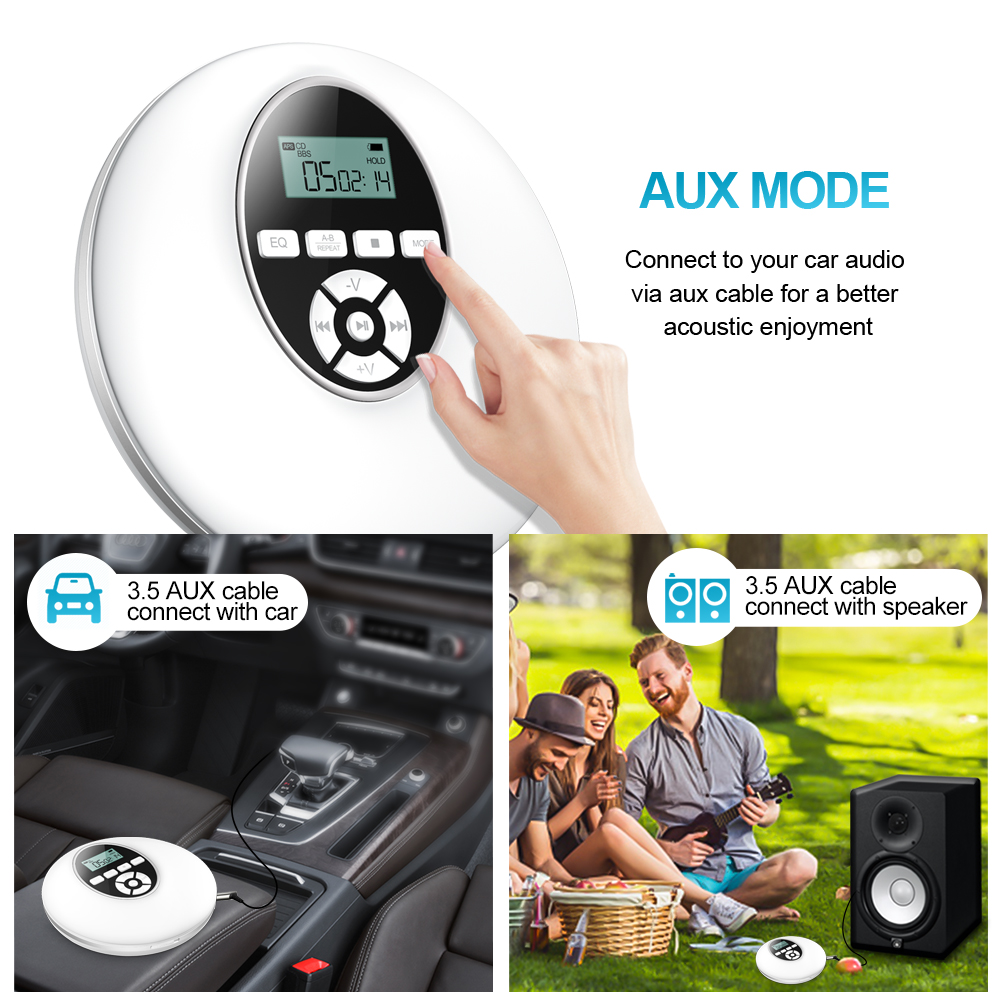 Portable CD Player With Headphone HiFi Music CD Player For Car Reproductor CD Walkman Discman Player Lecteur CD With AUX Cable