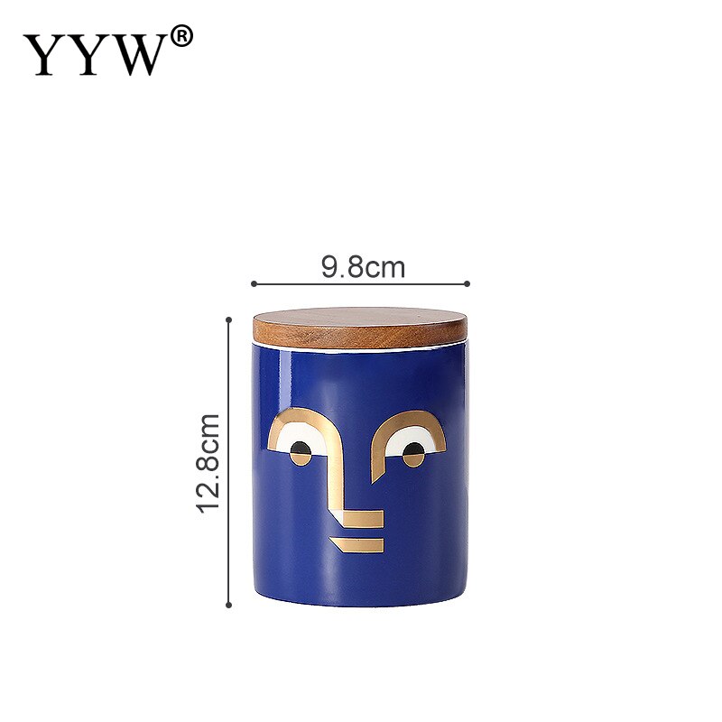 Modern Storage Jars Human Face Cans For Storage Spices Cereals Bulk Food Container Storage In The Kitchen Home Bank Ceramic Jar: blue