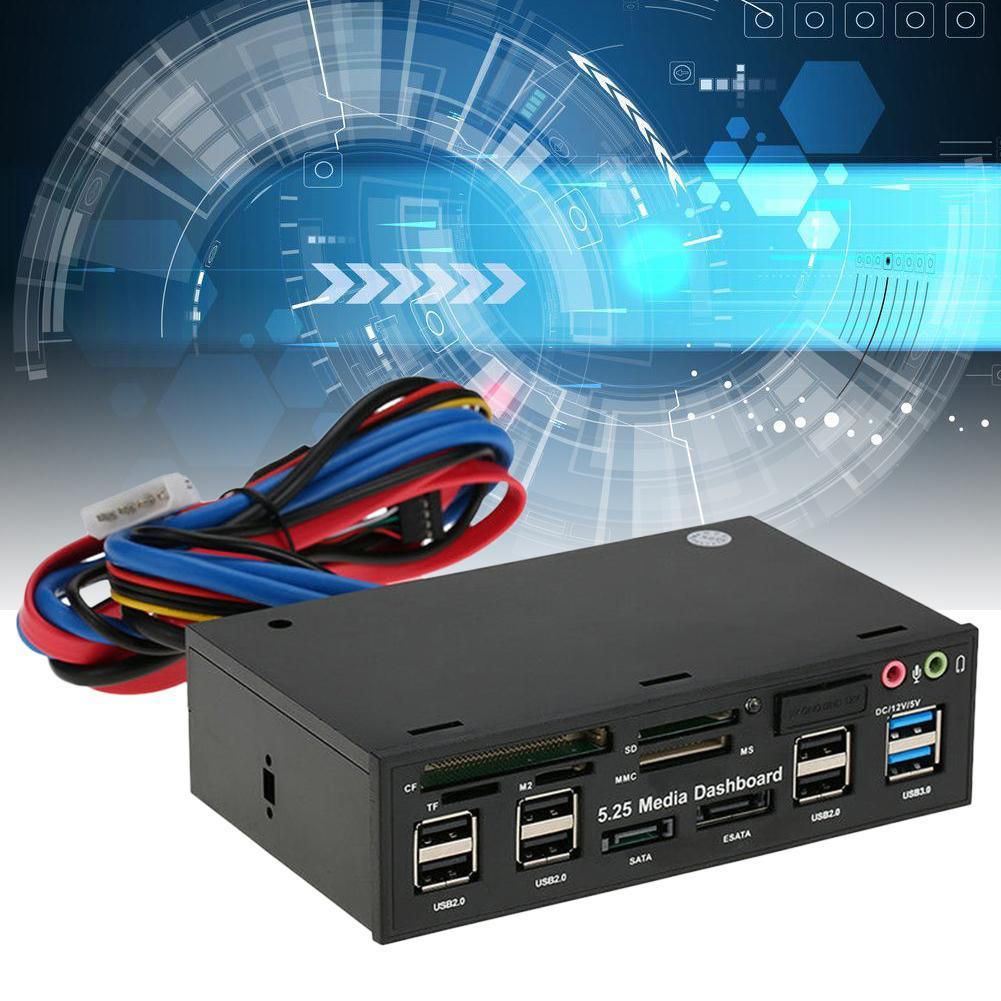 USB3.0 Hub ESATA 5,25 "lector de tarjetas interno tablero de instrumentos Panel frontal de medios