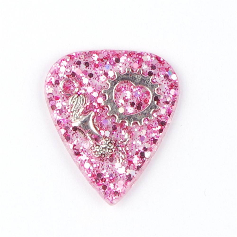 Púa de guitarra hecha a mano, exquisito collar de púa de guitarra DIY transparente, grosor 1,5mm, Metal de resina 3*2,5*0,15 cm