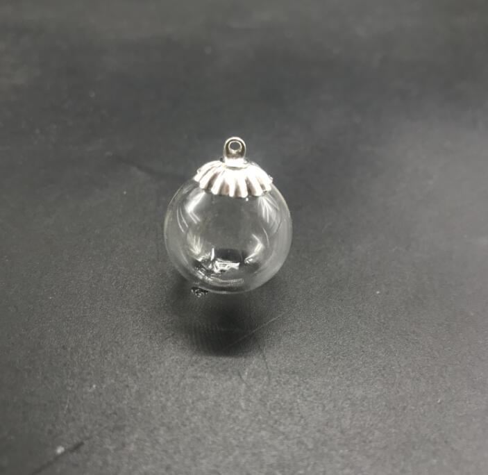 3pcs 18mm Round shape hollow glass ball with beads cap set glass globe glass vials pendant glass bottle globe jewelry findings: 10mm silver cap