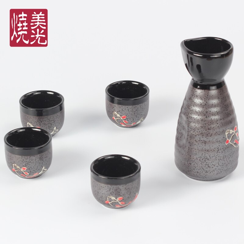 Sort keramisk vin grydebæger japansk sake hvid spiritusflaske porcelæn klassisk vinsæt vinboks