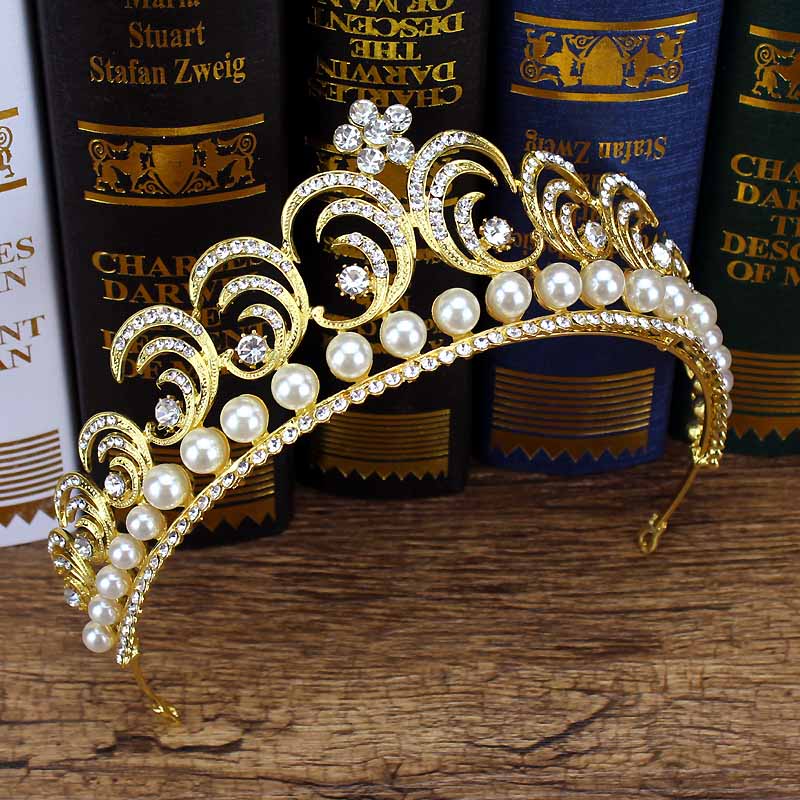 Barock Luxus Kristall Frauen Crown Vinatge Königin Tiara Braut Diadem Für Braut Gold Stirnband Prom Mädchen Hochzeit Haar Zubehör: pageant tiara