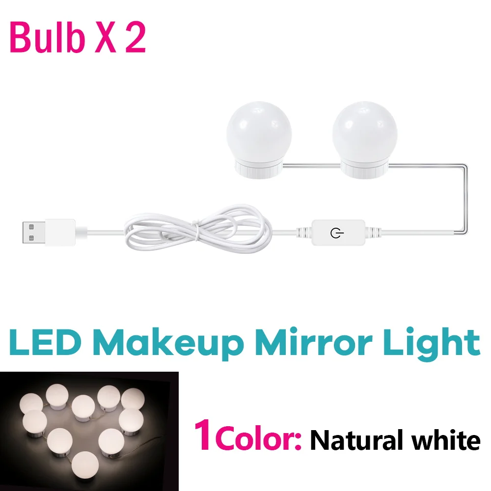 Makeup Mirror LED Light Bulbs USB 5V Bathroom Dressing Table Vanity Lights Hollywood Dressing Table Mirror Lighting: Natural Light