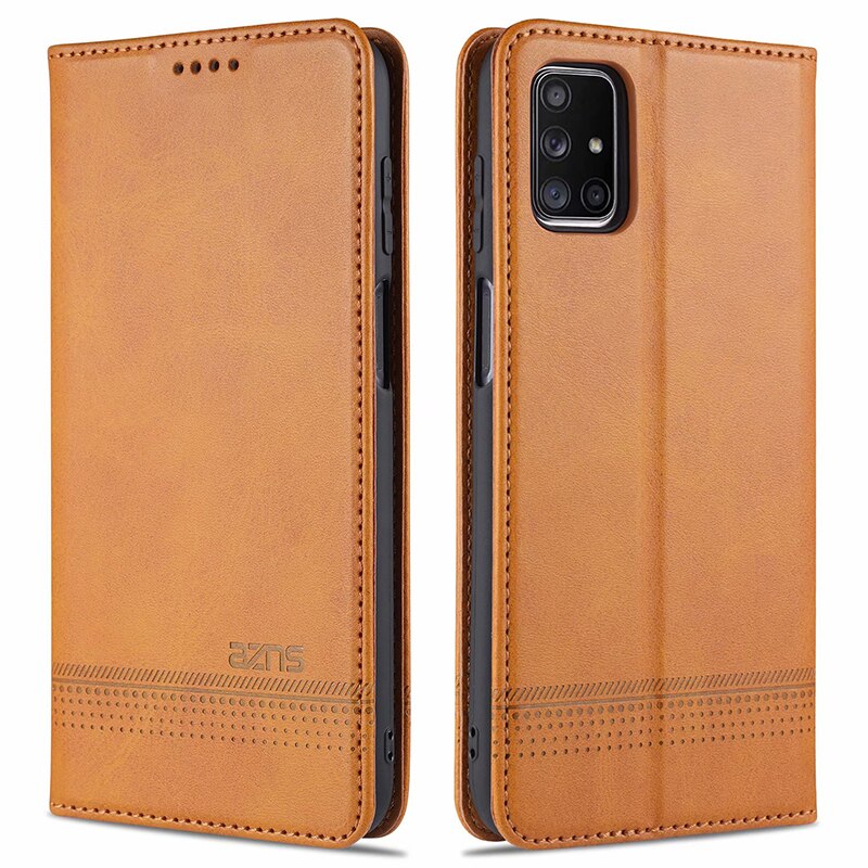 Magnetische fallen für OPPO A15 Brieftasche Abdeckung Tasche mit Tasche: Gelb Braun