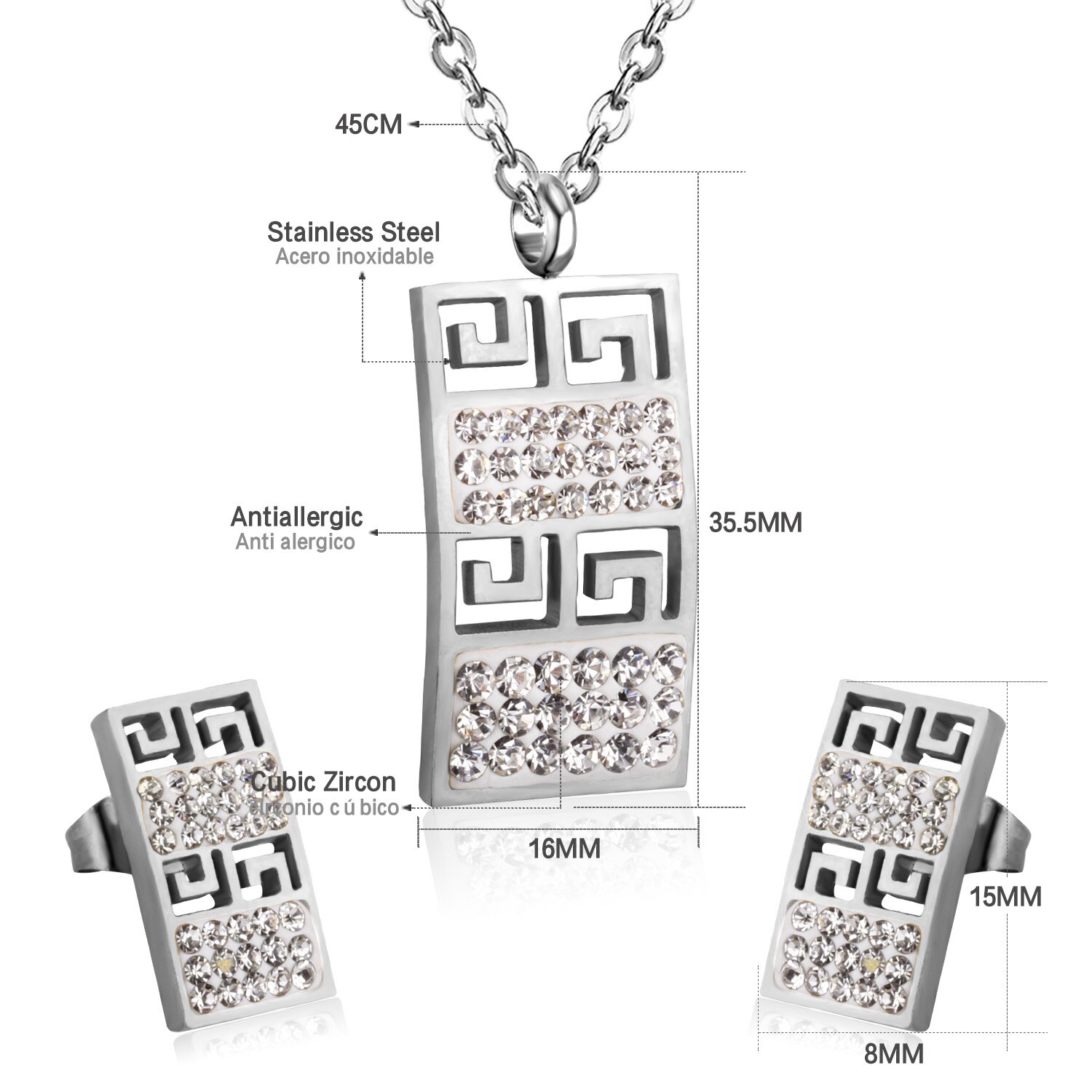 Luxustee Bridal Zirconia Sieraden Set Goud/Zilver Kleur Geometrie Hanger Ketting Rvs Vrouwen Ketting Sets