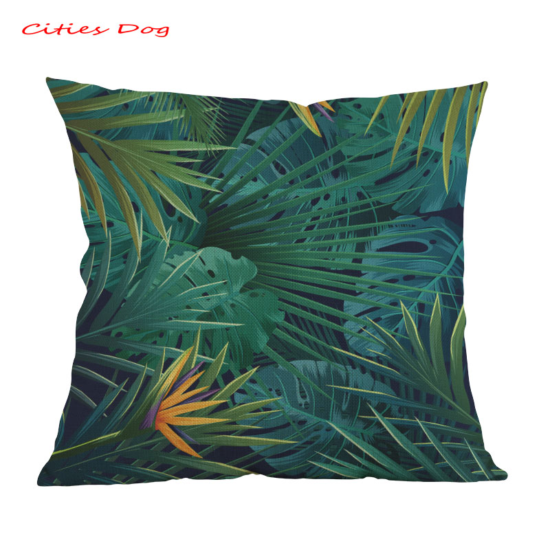 Cojín con de hojas de plantas tropicales, cojines decorativos para kussenhoes, funda de almohada de lino