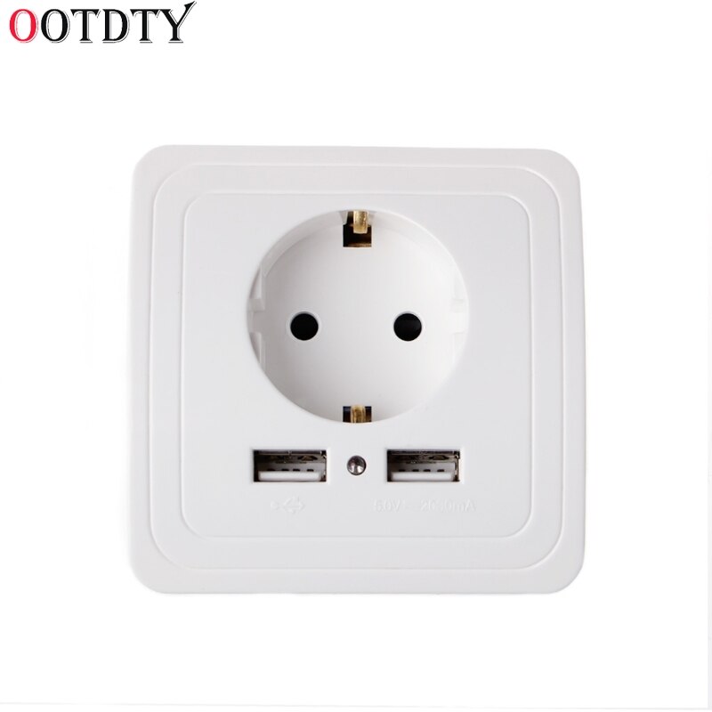 OOTDTY Dual USB Port 5V 2A Electric Wall Charger Adapter EU Plug Socket Switch Power Charging Outlet