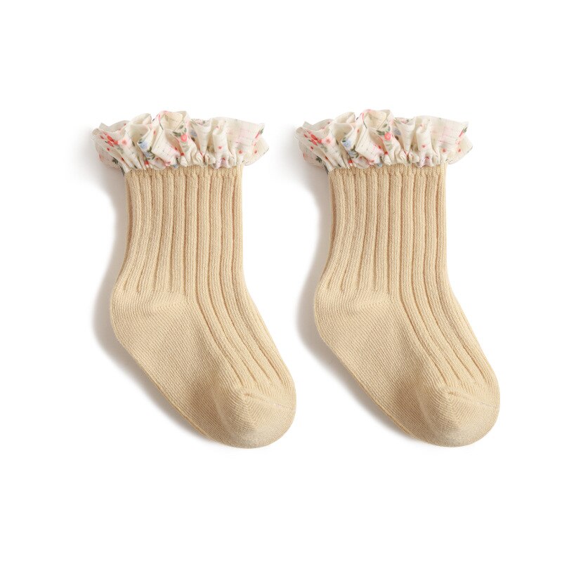 Calcetines de algodón peinado para niña, medias de tubo medio de encaje de princesa de gasa de estilo informal, accesorios para bebé, ropa para bebé, novedad de Primavera de 2022: Goose yellow / S (0-1 years old)