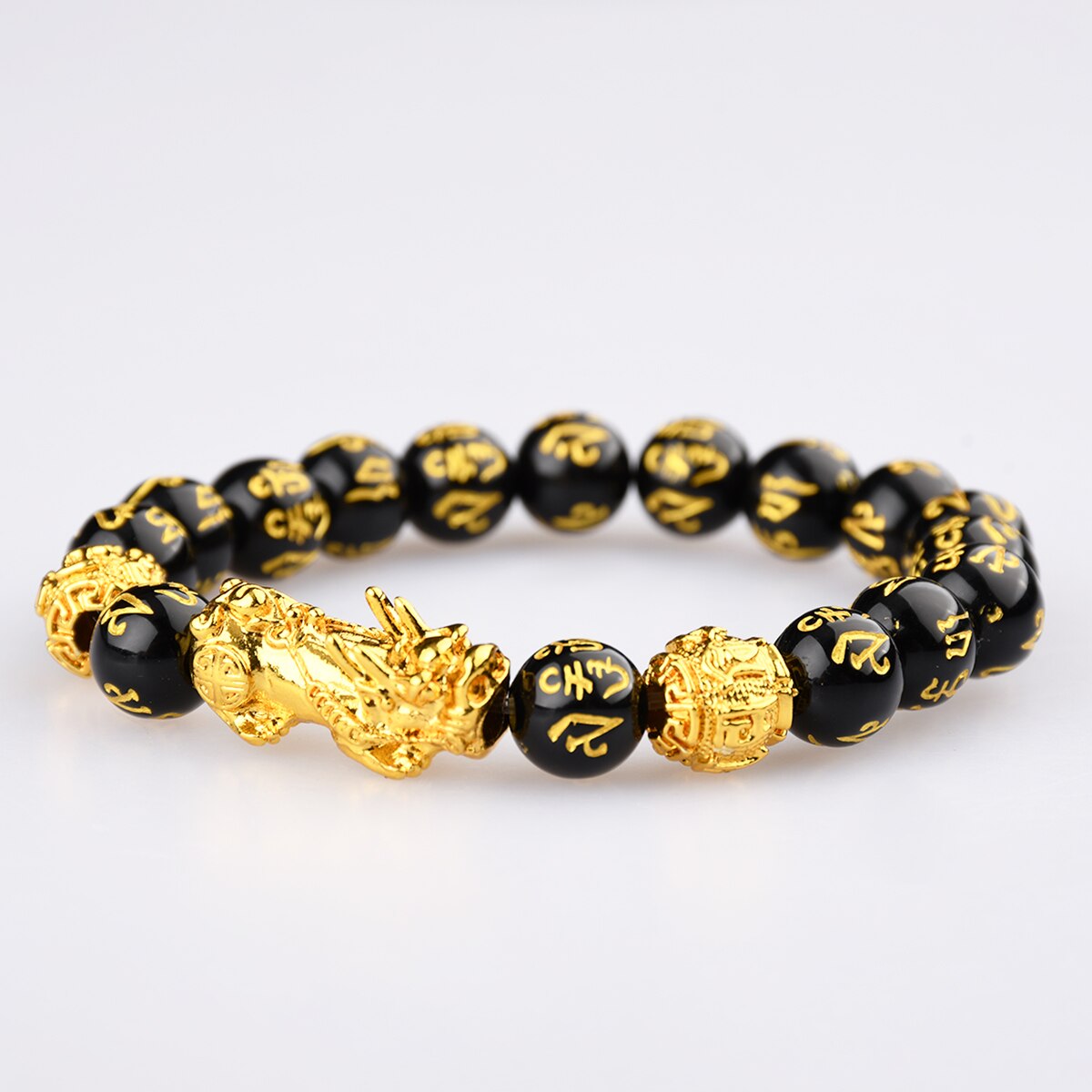 Chinese Traditional Magical Animal Bracelet Feng Shui Black Obsidian Alloy Wealth Bracelet Attract Wealth & Good Luck