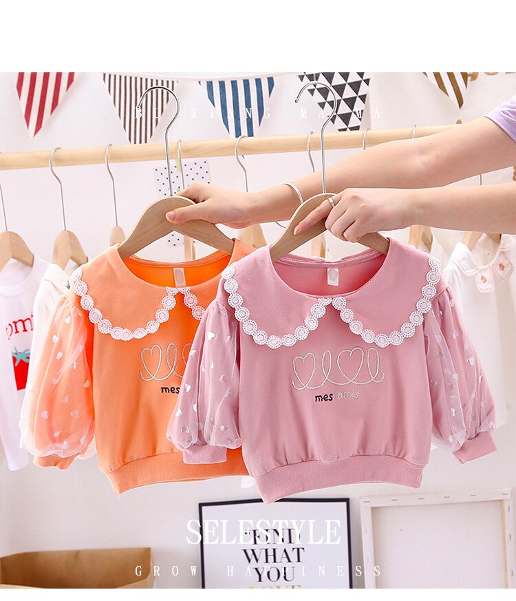 Baby Meisjes Zoete Kant Trui Herfst Mode Baby Meisje Revers Leuk Overhemd Kinderkleding Kinderen Lange Mouw katoen