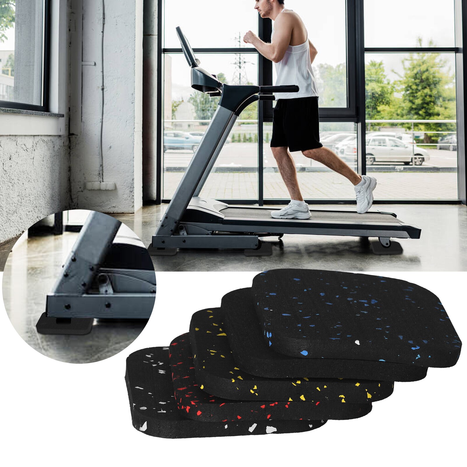 6pcs Running Machine Mats Anti-slip Shock Absorbing Rubber Pads for Gym Home Office Fitness Running Machine Mats