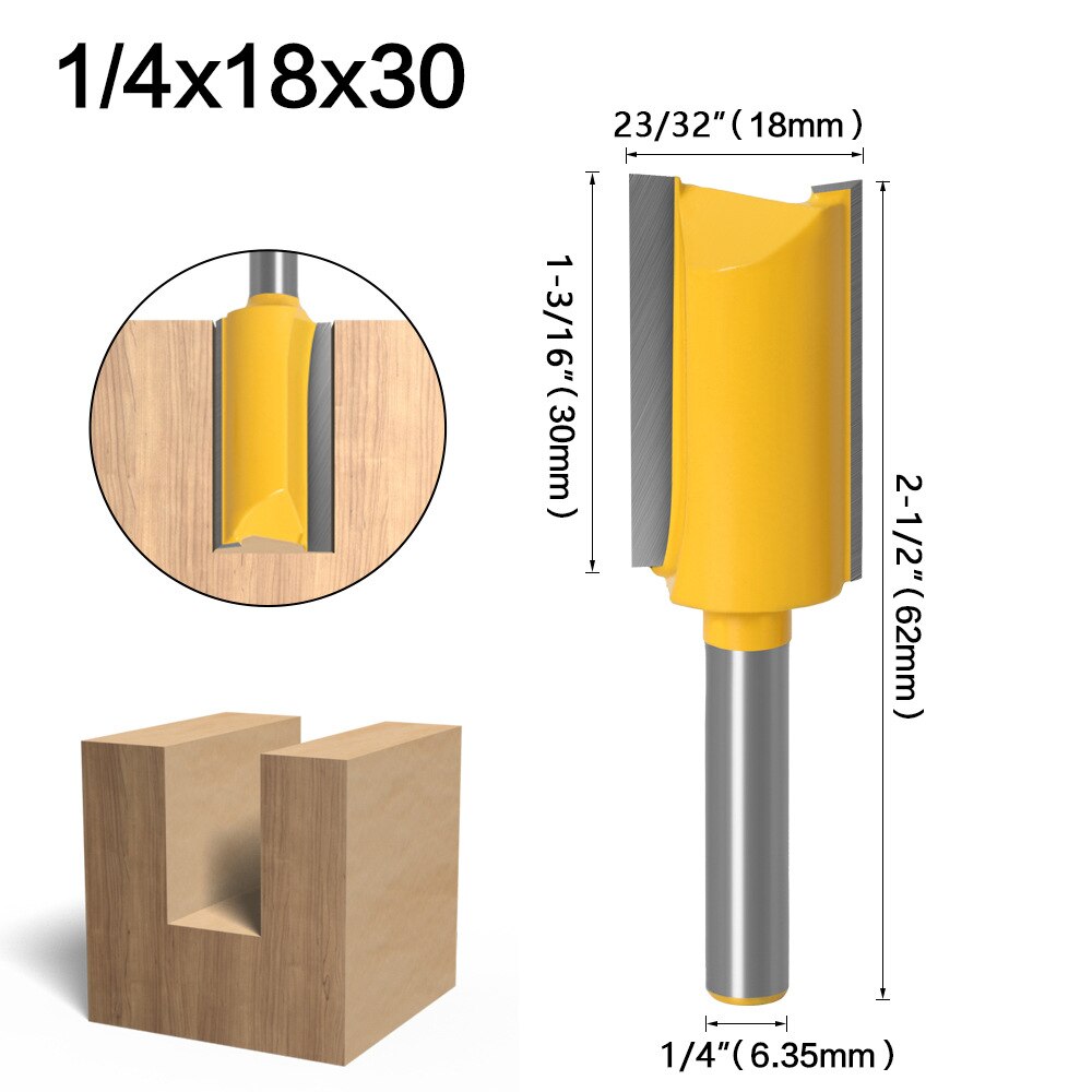 Vástago 1/4, brocas rectas de 2 ranuras para herramientas de carpintería, brocas de enrutador para madera, carburo de tungsteno, fresas para fresadora CNC para madera: 6.35x18x30mm