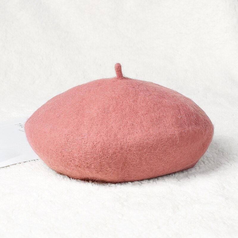 Neue frauen warme herbst und Winter wolle solide Mütze wolle Wolle Hütte retro schlicht Baskenmütze elegante frauen Winter Hütte Femme kappe: dunkel Rosa
