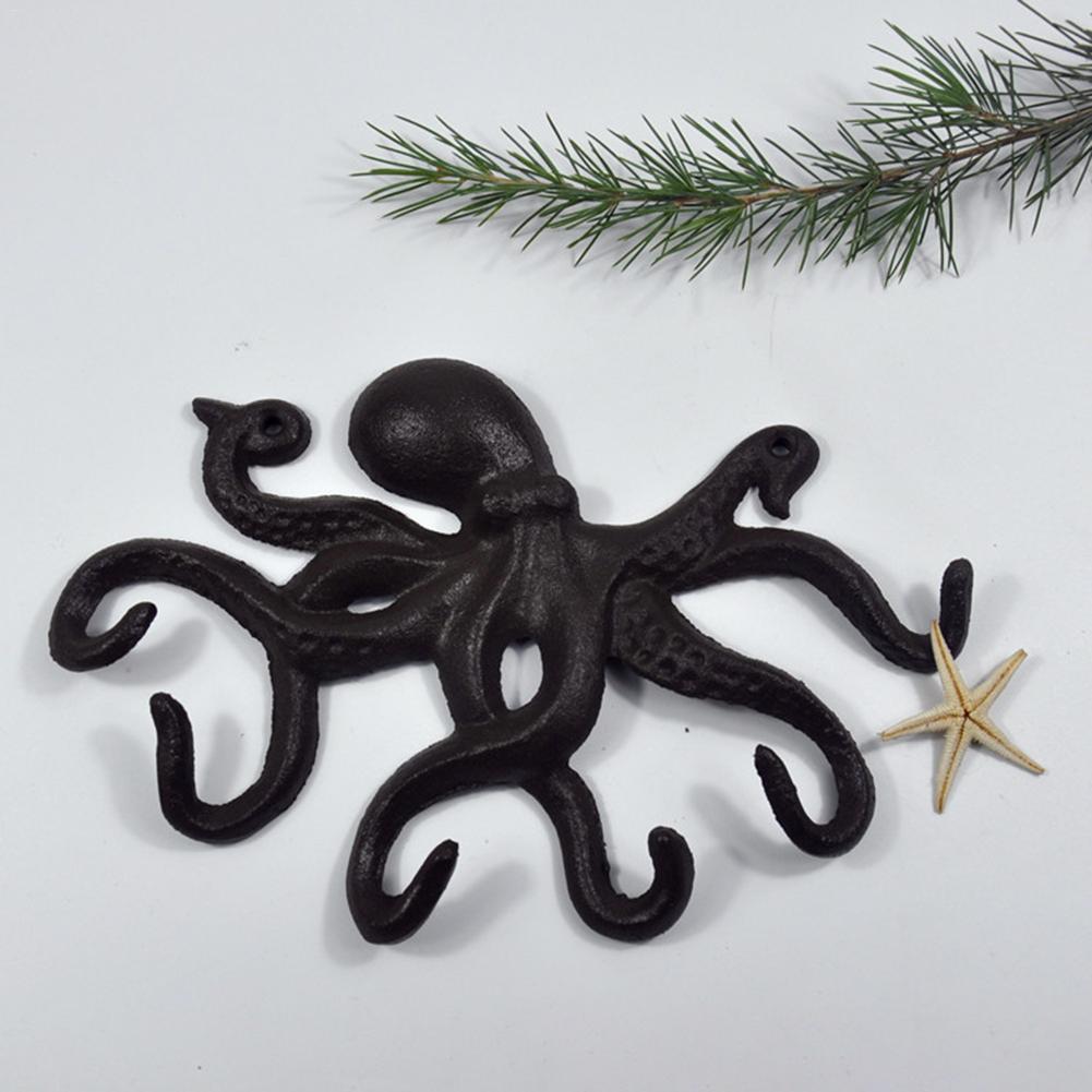 Hierro fundido pulpo clave artesanía clave nórdico Simple de hierro forjado piscina pulpo gancho antiguo decorativo gancho con 6 te