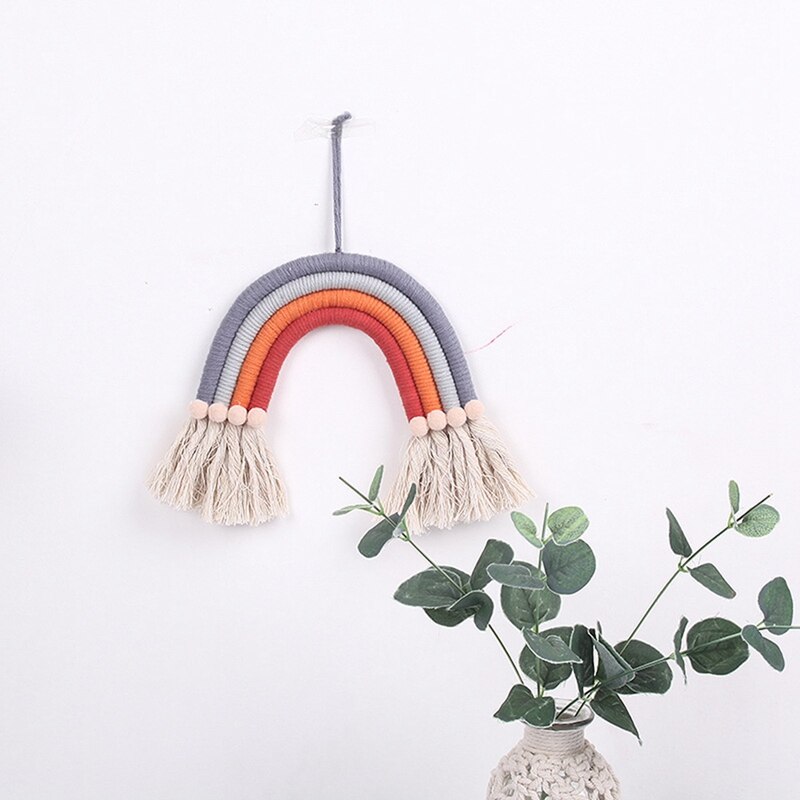 Nordic Style Rainbow Tapestry Macrame Wall Hanging Ornaments Handmade Wall Tapestry Nursery Kids Baby Crib Bedroom Decor