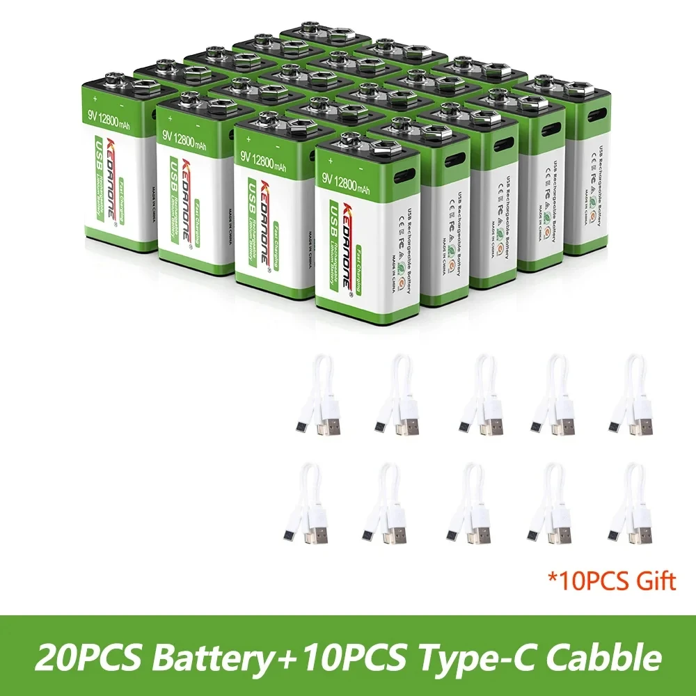 9V 12800mah Lithium-Ionen-Akku Typ-C USB-Akku 9V Lithium für Multimeter Mikrofon Spielzeug Fernbedienung KTV